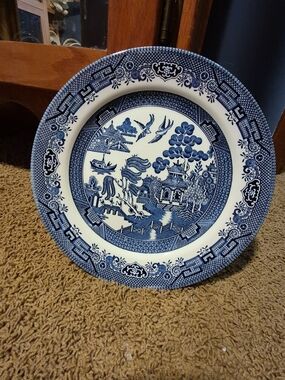 Blue and White Scenic Porcelain Dinner Plate - Classic Asian-Inspired Design